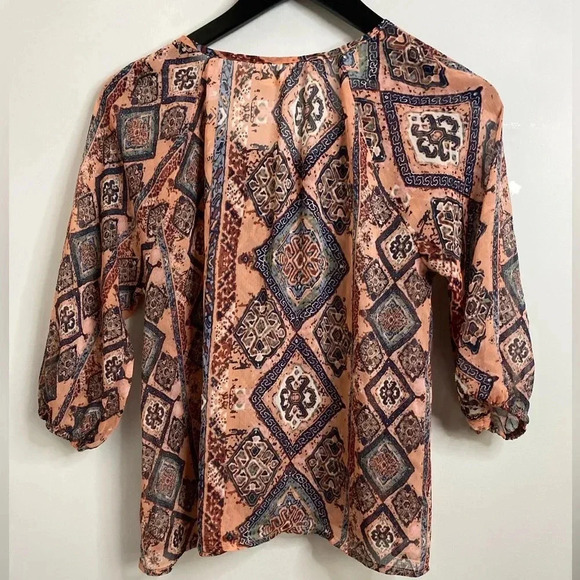 💚 Hollister - patterned boho long sleeve top peachy coloured- medium - Picture 4 of 4